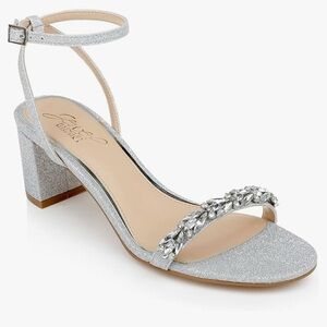 Jewel Badgley Mischka Danni Glittering Silver Block Heels, NEW Size 8